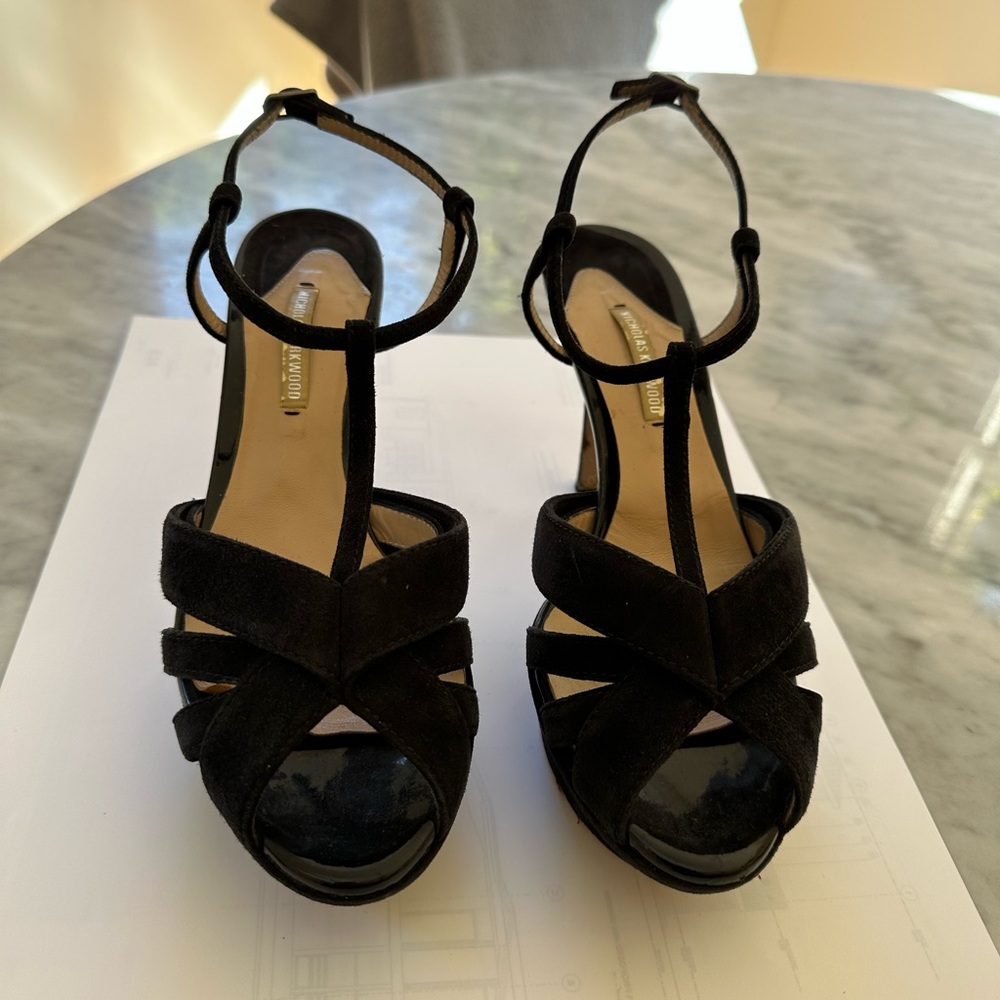 Nicholas Kirkwood black platform suede shoes size 38